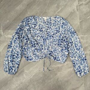 Women’s H&M Floral V-Neck Long Sleeve Shirt Ruched Bow Plus Size XXL